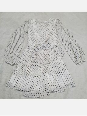 Express White Black Polka Dot Ruffle Tiered Sleeve Dress Small Party Cocktail